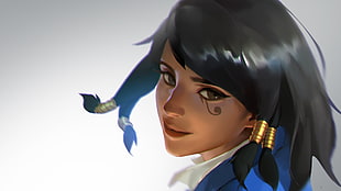 black-haired anime character illustration, Overwatch, video games, digital art, Pharah (Overwatch)