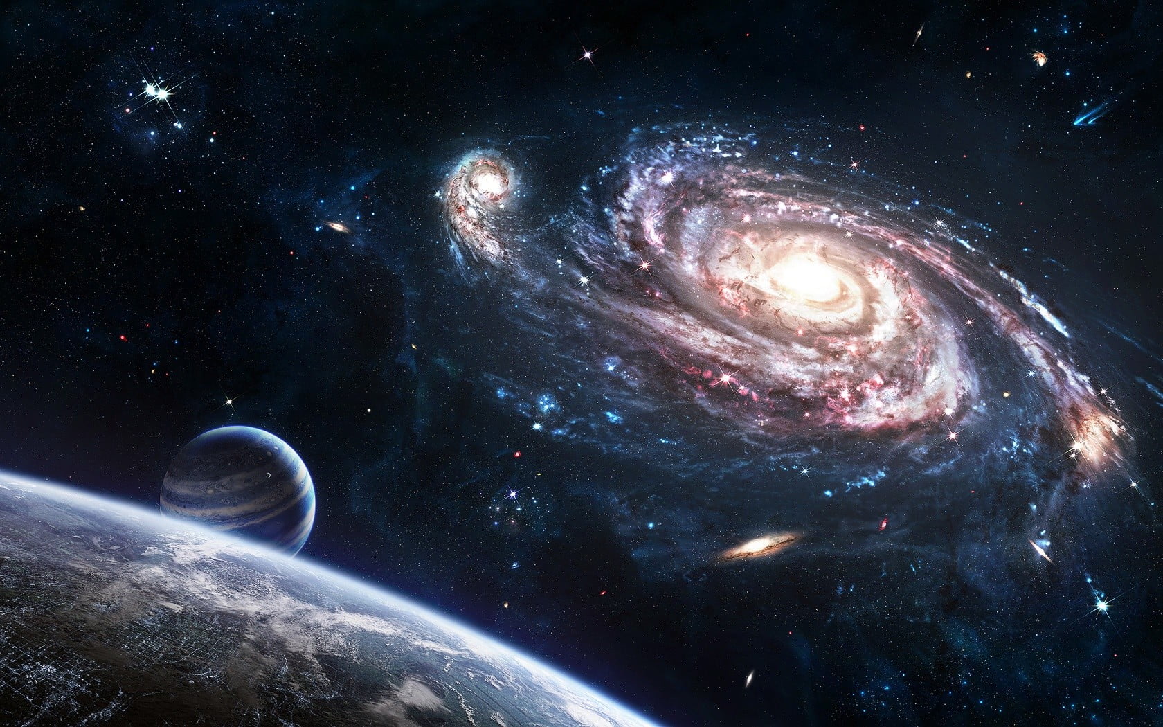 galaxy digital wallpaper, artwork, planet, spiral galaxy, space art