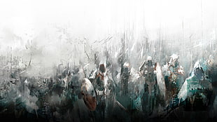 white and gray abstract painting, video games, Guild Wars 2, artwork