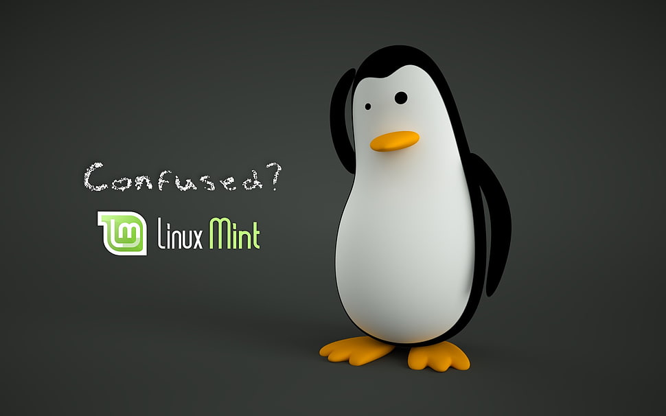 Linux Mint confused penguin wallpaper HD wallpaper
