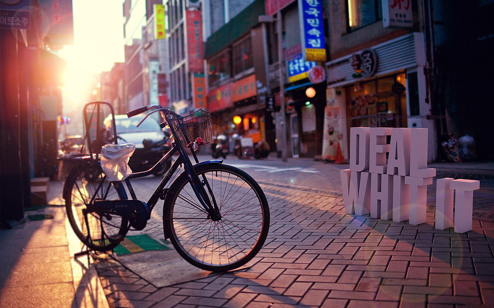 photo of bike parked on pathway HD wallpaper