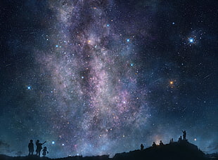 nebula digital wallpaper, people, sky, stars, Milky Way