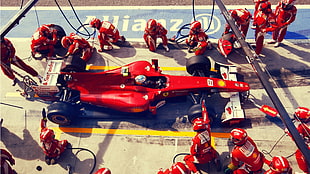 red car, Ferrari, Fernando Alonso, Formula 1, Pit stop HD wallpaper