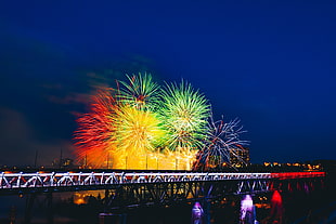 fireworks, Fireworks, Bridge, Holiday HD wallpaper