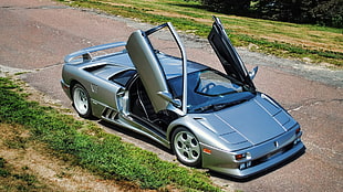 silver sports coupe, Lamborghini Diablo, car