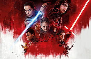 Star Wars poster, Star Wars, Star Wars: The Last Jedi, lightsaber, Rey (from Star Wars)