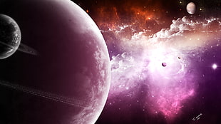 galaxy with planets illustration, space, digital art, planet, colorful HD wallpaper