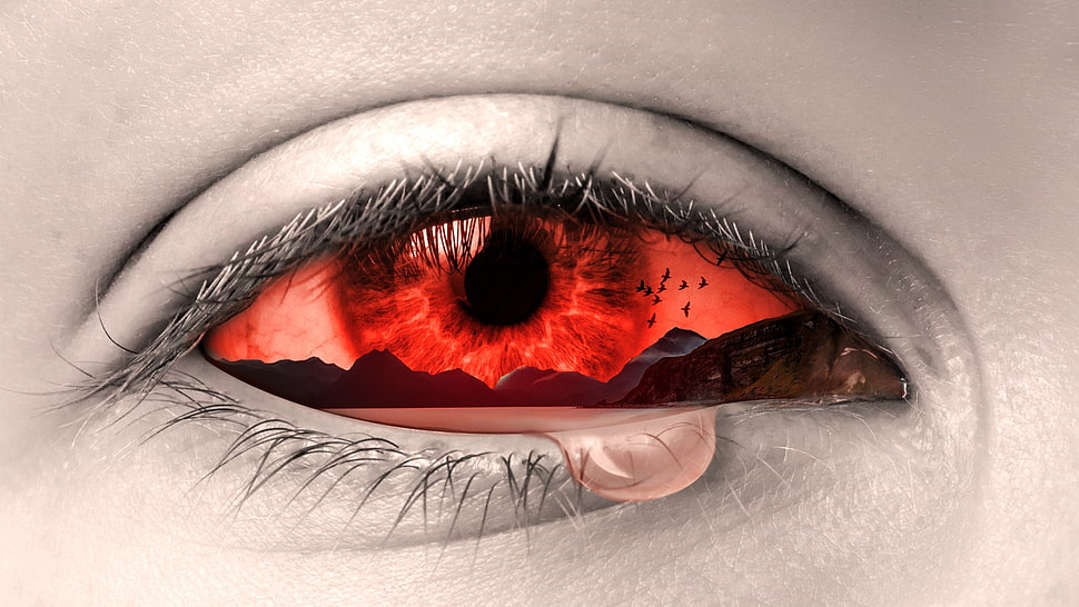 Crying Red eye illustration HD wallpaper