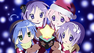 four anime illustrations, Lucky Star HD wallpaper