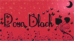 Rosa Black text on red background, fantasy art, love