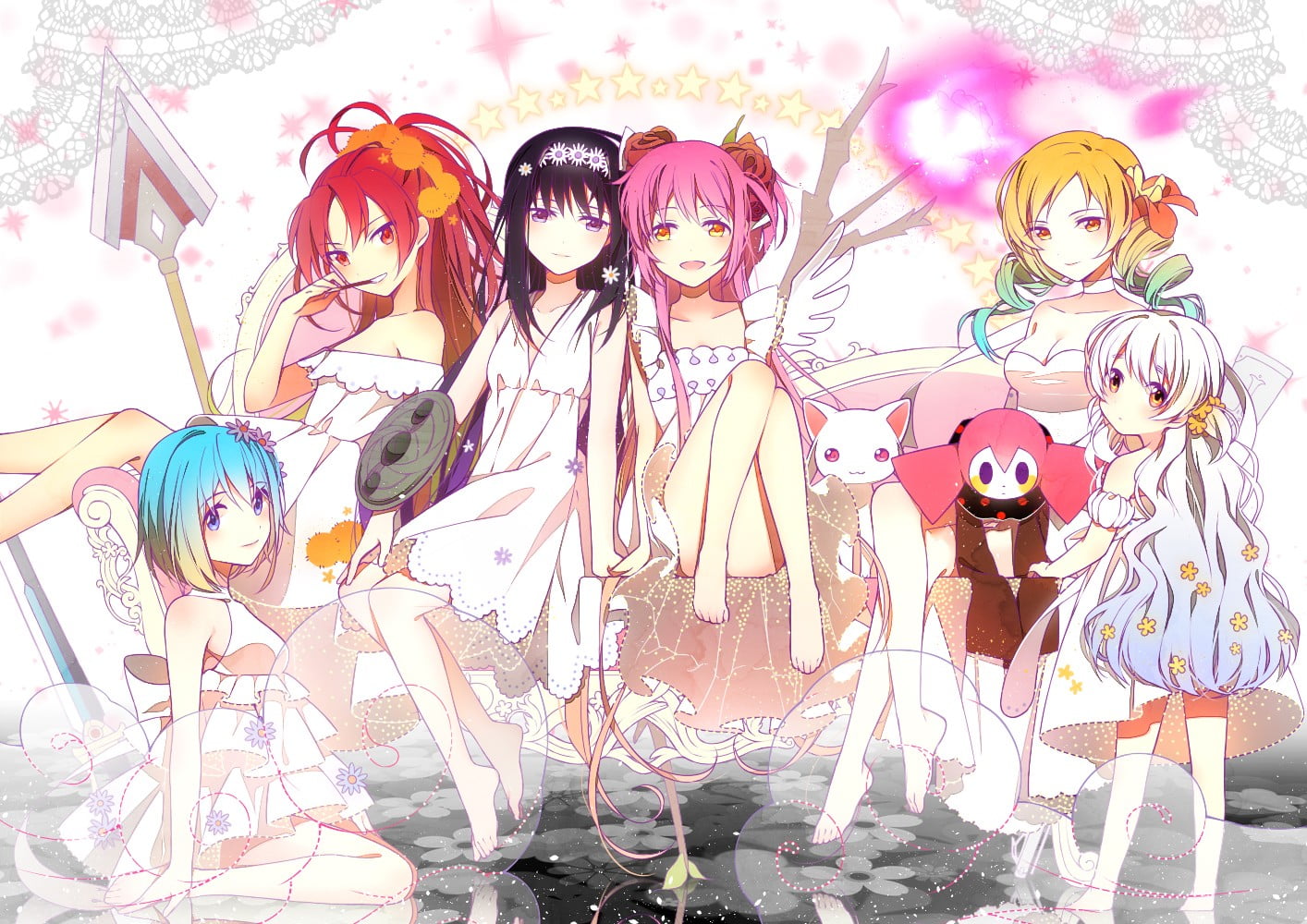 Female Anime Characters Kaname Madoka Miki Sayaka Sakura Kyouko Mahou Shoujo Madoka Magica