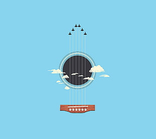 guitar string illustration, minimalism, guitar