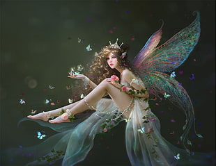 fairy with crown illustration, fantasy art, fairies, artwork HD wallpaper