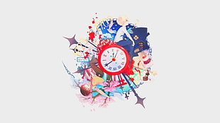 red wall clock painting, anime, clocks, time HD wallpaper