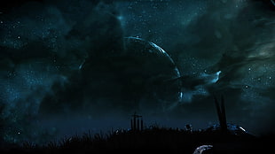 gray moon graphic wallpaper, the solus project, night sky