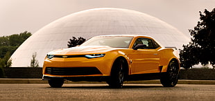 orange Chevrolet Camaro coupe, Transformers: Age of Extinction, movies, Bumblebee, Bumblebee (Transformers)
