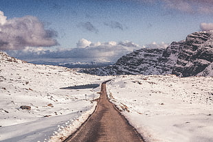 brown concrete road, Snow, Mountains, Road