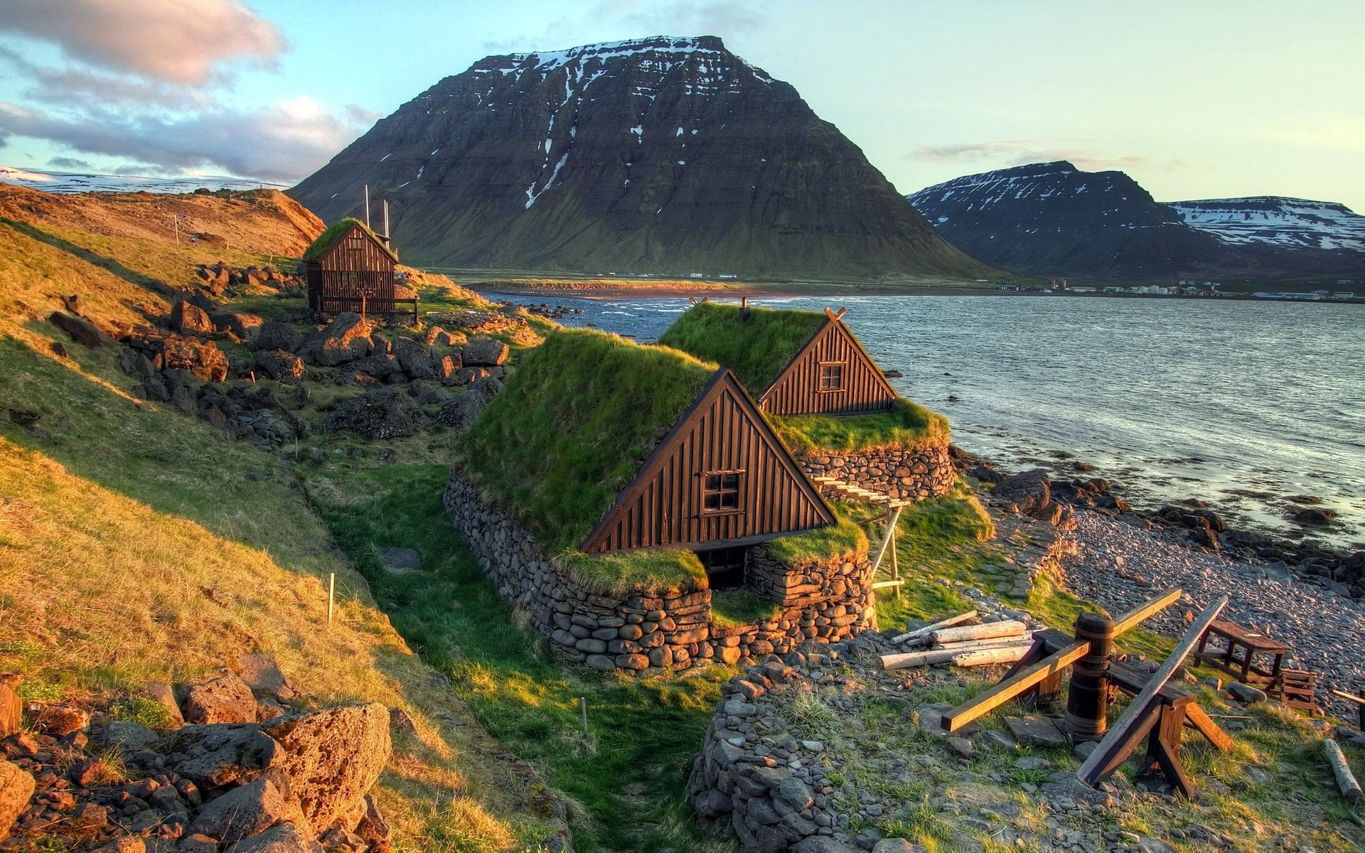 brown wooden house, nature, landscape, water, sea