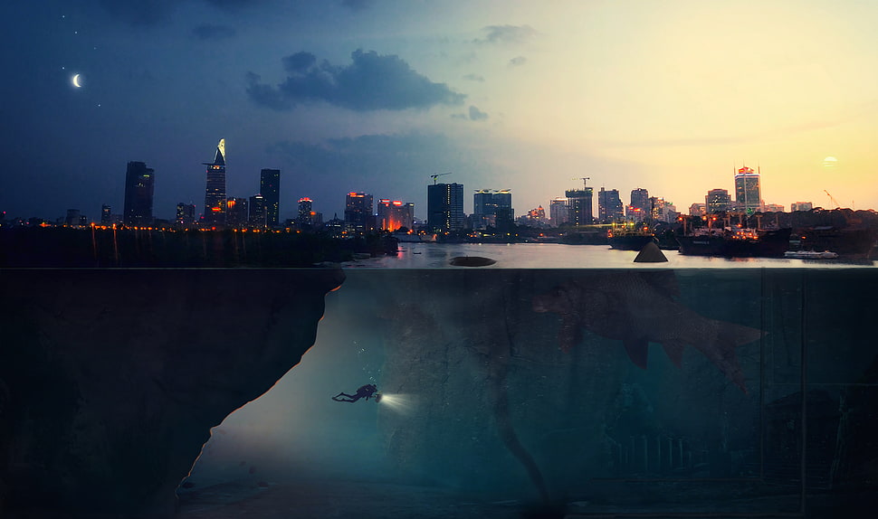 city buildings, Explore, Deep down, Underwater HD wallpaper