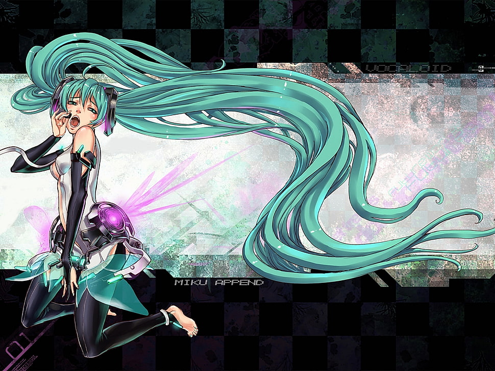 female in teal hair anime character HD wallpaper