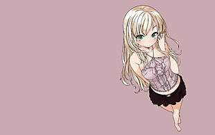 female anime in pink top and black skirt