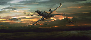 gray aircraft game wallpaper, science fiction, Star Wars, artwork, X-wing