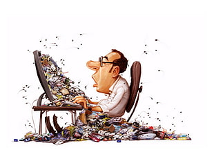 man sitting on chair beside the table illustration, minimalism, abstract, artwork, computer