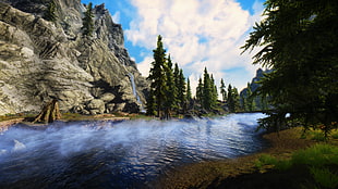 body of water and trees painting, The Elder Scrolls V: Skyrim, video games