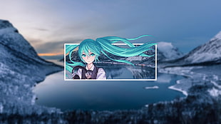 blue haired female anime character, Hatsune Miku, Vocaloid, blue hair