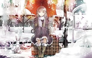 gray haired girl anime illustration HD wallpaper