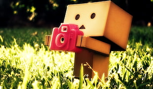 brown box character holding red camera, Danbo