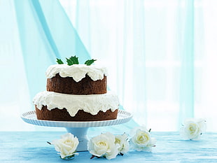 white and brown cake on white rack