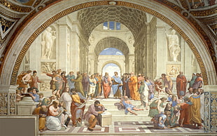 group of people gathering inside building painting