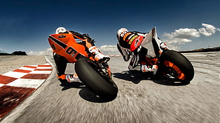 two white sports bikes, motorcycle, KTM, KTM RC8, racing