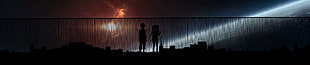 two person standing near black fence, Dungeon ni Deai wo Motomeru no wa Machigatteiru Darou ka, Hestia, Bell Cranel, space HD wallpaper