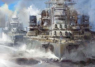 white and black industrial machine, warship, military, vehicle, ship