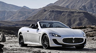 white Maserati convertible coupe, Maserati GranCabrio, car HD wallpaper