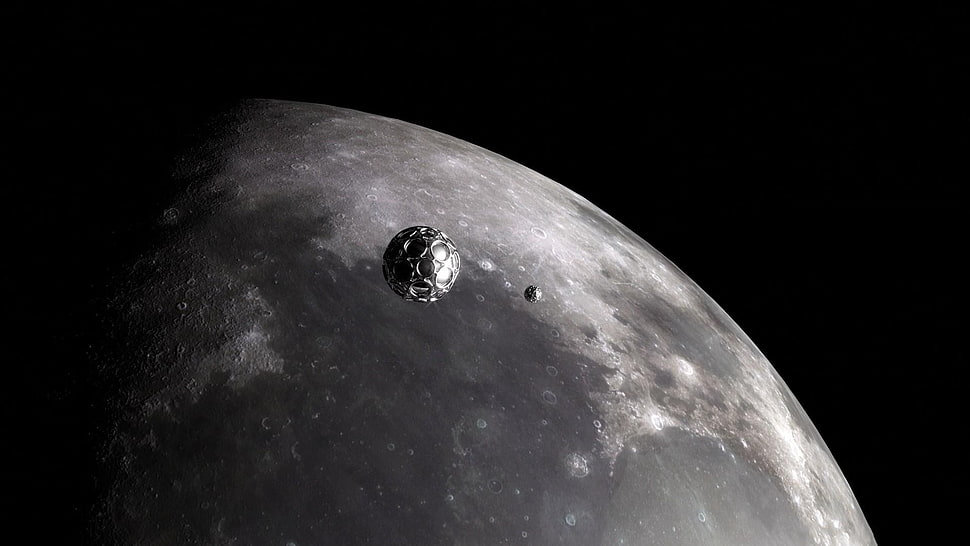 asteroids with moon background HD wallpaper