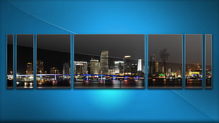 city buildings, blue, collage, cityscape, Miami