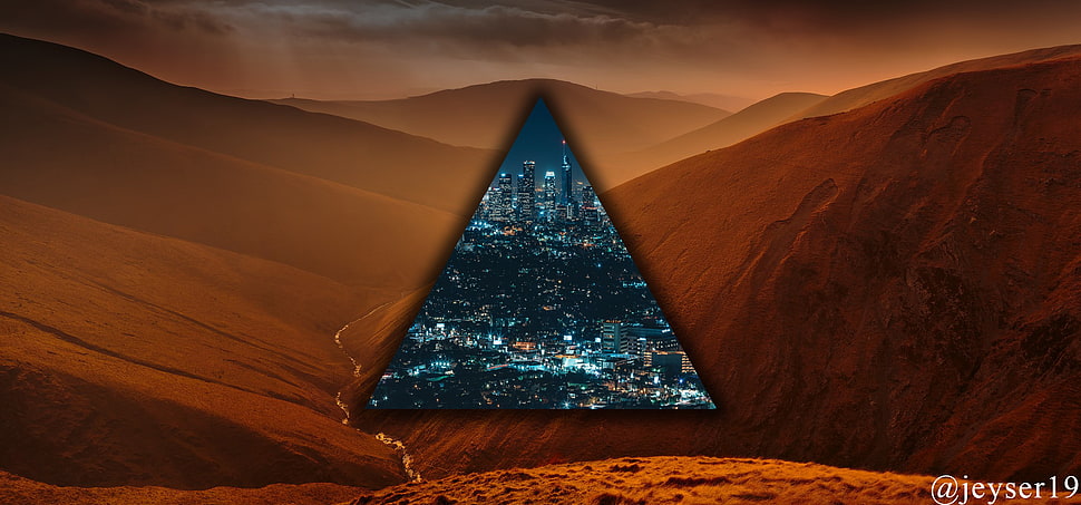 pyramid clip art, triangle, digital art, dessert, cityscape HD wallpaper