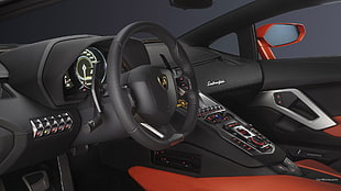 black steering wheel, Lamborghini Aventador, car interior, steering wheel, vehicle HD wallpaper