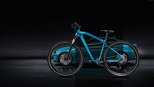 teal and black hardtail MTB HD wallpaper
