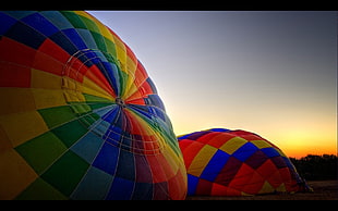 blue, green, and red textile, hot air balloons, colorful