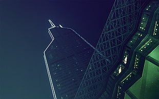 low angle photography of high rise building during nighttime