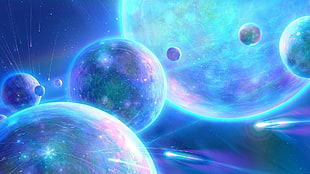 purple and blue planet illustration, space, space art, stars, planet
