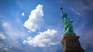 Statue of Liberty, New York, New York City, statue, Statue of Liberty, clouds HD wallpaper
