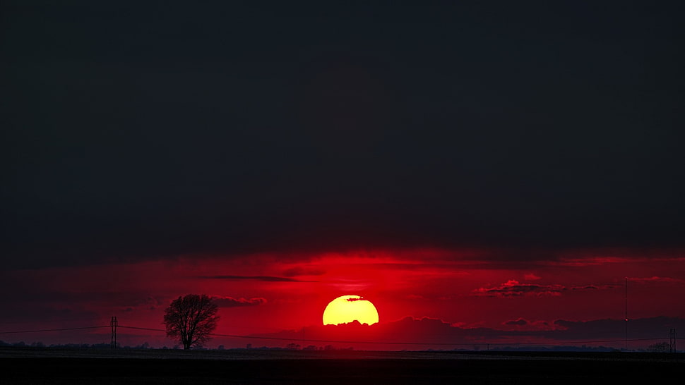 red sunset, landscape, sunset, sunlight HD wallpaper