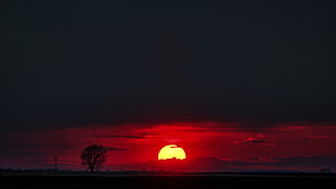 red sunset, landscape, sunset, sunlight HD wallpaper