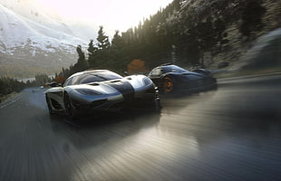 silver sports car, video games, Driveclub, Koenigsegg One:1, Koenigsegg