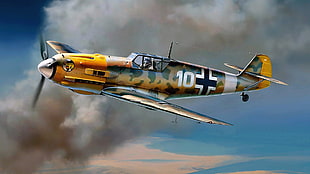 yellow and green monoplane wallpaepr, World War II, Messerschmitt, Messerschmitt Bf-109, Luftwaffe HD wallpaper
